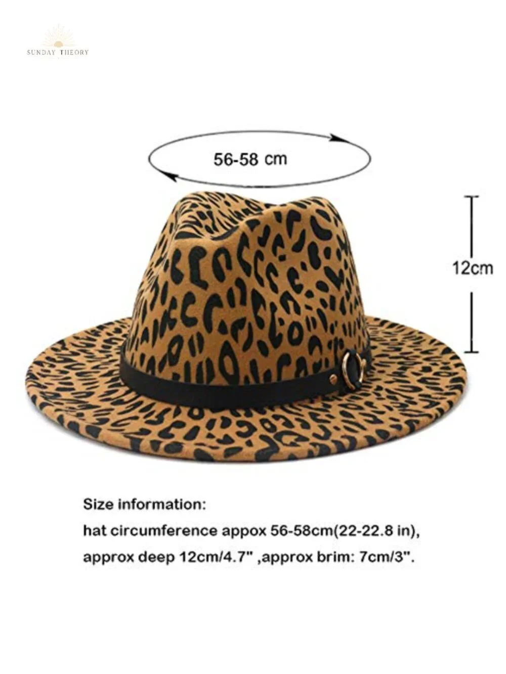 Womens Wide Brim Felt Fedora Panama Hat Leopard Print Belt Adjustable Sun